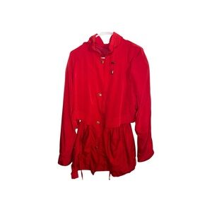 Red hooded Rain jacket Long preswick Moore Comes in plastic Excellent condition